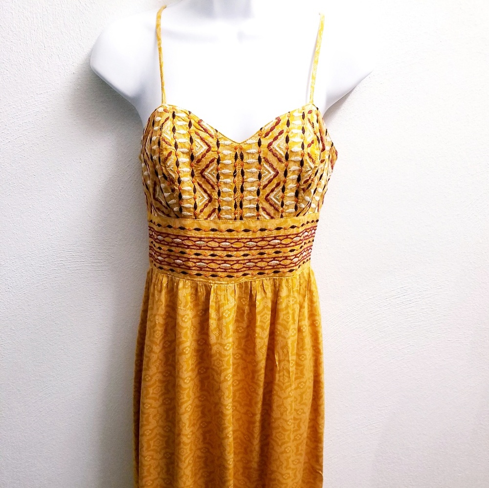 Xhiliration Yellow Orange Tribal Maxi Dress Small